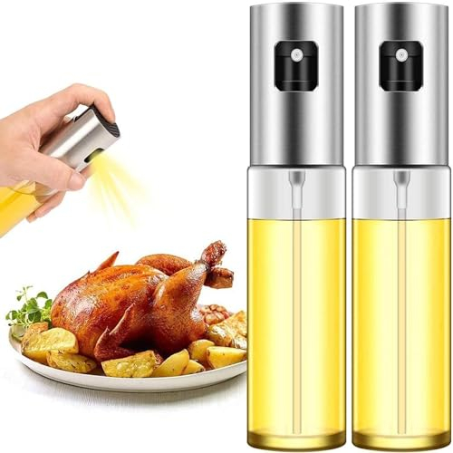 TULMERO Ölsprüher oil sprayer zum Kochen 4 in 1 Nachfüllbare Öl- und Essigspenderflasche, 100 ml klare Sprühflasche mit Graduierung, Zum Grillen, Braten, Salat, Kochen, Backen (2)