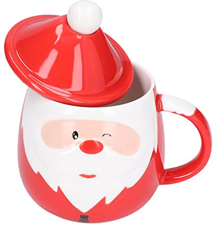 KIMISS 450ml Christmas Cup, Coffee Mug with Lid Spoon for HomeType D Novelty Large Capacity Ceramic Tea Milk (Type B Spoon with lid)