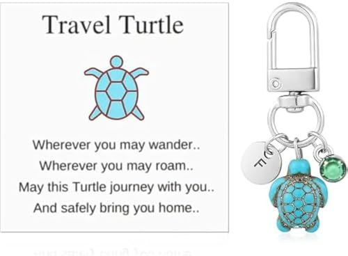Doraler Reise-Schildkröten-Schlüsselanhänger mit Geburtsstein, Reise-Schildkröten-Schlüsselanhänger, sicheres Handtaschen-Charm-Geschenk, niedliches Geschenk für jemanden, der auf Reisen geht,