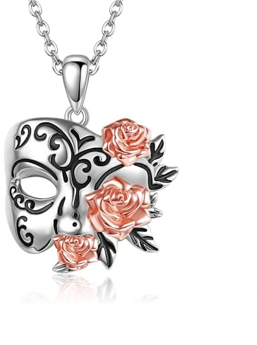 HUKKUN Phantom der Oper Halskette 925 Sterling Silber Phantom der Oper Merchandise Maske Halskette Broadway Musiktheater Schmuck für Frauen