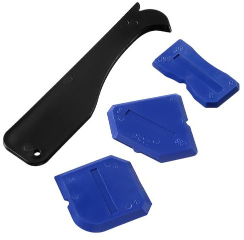 Dimeho 4 Pcs Silicone Scraper Tool Reuse Sealant Finishing Tool Grout Scraper Caulking Removal Pad Sealing Hand Caulk Removal Tool for Kitchen Bathroom Floor Sink Window Join Sealant(Blue)