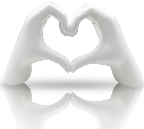 Huhote Heart Hands Sculpture Decor, Love Finger Statue Modern, Hand Love Gesture Sculpture, Heart Hands Statue Desktop Ornaments, Heart Finger Statue Room Decoration for Shelf (White)