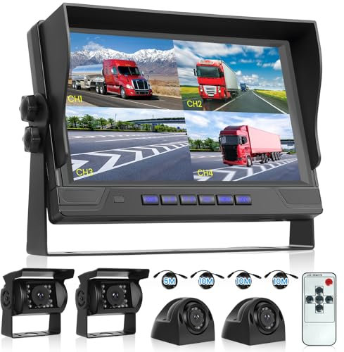 Hodozzy Rückfahrkamera 4 Kameras Set,9 Zoll Monitor 4 Geteilte Vorne Hinten Links Und Rechts Kamera,IP68 wasserdichte IR Nachtsicht Rückfahrkamera mit Kabel für Wohnmobil LKW Anhänger (DC12V-36V)
