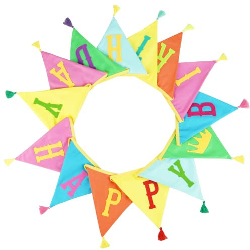 G2PLUS Happy Birthday Girlande Stoff, 4.2M Bunt Geburtstag Girlande mit Quasten, Wiederverwendbare Happy Birthday Wimpelkette, Beidseitig Geburtstag Wimpelkette für Kind, Erwachsene