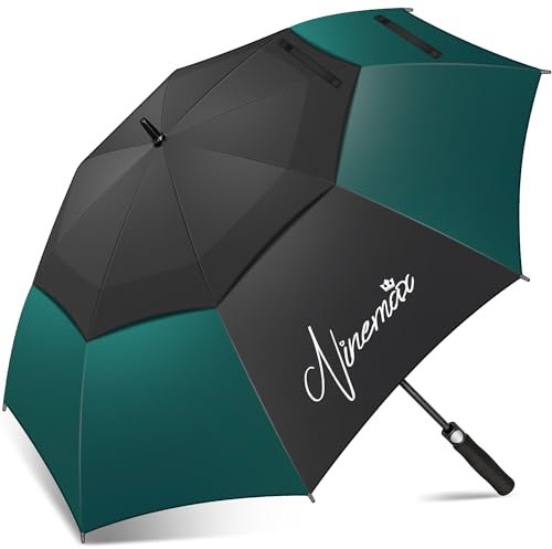 NINEMAX Golf Regenschirm Groß Sturmfest XL, Großer Regenschirm Sturmfest Stabil, Golfschirm Gross für Damen Herren 2 Personen (Schwarz/Dunkelgrün)