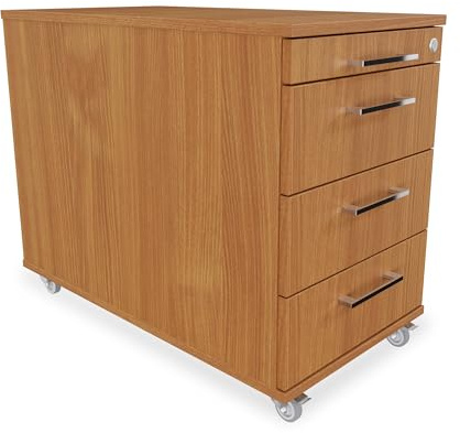 Eigentlich Rollcontainer 80 cm tief, 3 Schubladen und Materialauszug, Rollschrank B43xT80xH65 cm abschließbar, Schreibtischunterschrank versch. Farben (Buche)