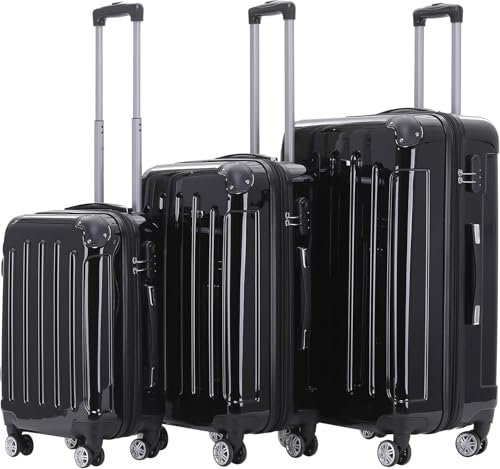 BEIBYE Zwillingsrollen 2048 Hartschale Trolley Koffer Reisekoffer in M-L-XL-Set in 15 Farben (Black, Set)