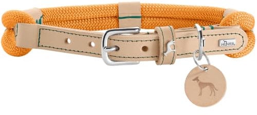 HUNTER Hundehalsband Malia, Farbe: apricot/Natur, aus geschmeidigem Tau & robustem Leder, leicht, strapazierfähig, moderner & eleganter Look, frische Farben, Made in Germany, Größe: 60