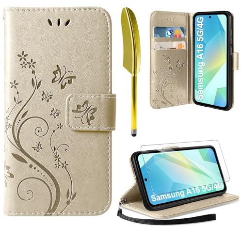 AROYI Case Compatible with Samsung Galaxy A16 5G/4G Case,Wallet Case PU Leather with Card Slots Folding Stand Magnetic Protect Flip Cover for Samsung Galaxy A16 5G/4G Gold