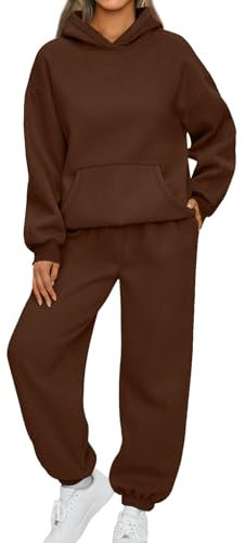 Loungewear Damen Set,Zweiteiler Damen Winter,Jogginganzug Damen Fleece Zweiteiler Trainingsanzug Weich Baumwolle Hausanzug Hoodies Warm Freizeitanzug mit Taschen,Braun,M