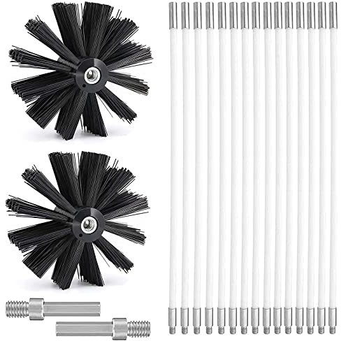 Kit de Ramonage, Kit Brosse Nettoyage Cheminée Ø125mm,Outil Nettoyage pour Cheminées avec 15 Tiges Flexibles de 410 mm et 2 TêTes de Brosse pour Cheminée,évent de Sécheuse,Tuyau d'égout,poêle à Bois