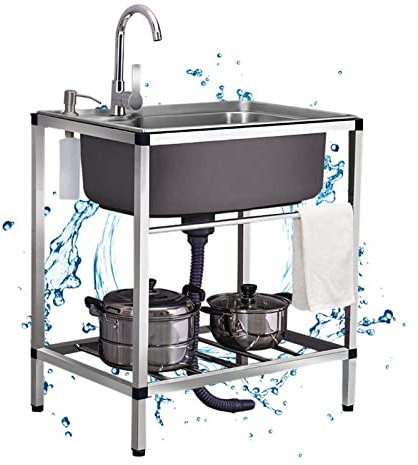 Edelstahl Outdoor Einzelbecken Spüle mit komplettem Zubehör ideal für Gastronomie Werkstatt und Gartenhaus