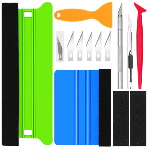 Annickee 9 PCS Vinyl Wrap Tools, Wallpaper Tools Kit With Plastic Felt Squeegee and Trimmer, Wallpaper Smoother, Vinyl Wrap Kit For Car, Orange Window Tint Squeegee For Removing Bubbles