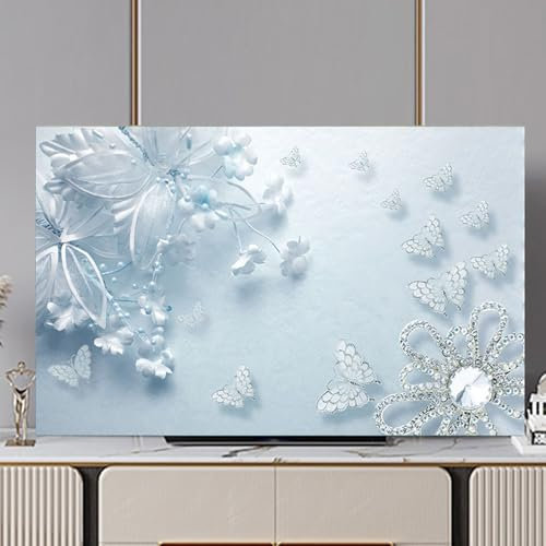 Hixingo TV Dust Cover, 3D Flowers TV Screen Cover Television Cover 32-80Inch Reversible Soft Universal Elastic TV Screen Protection Cover TV Protection Cover (70 inch,Grey-blue 1)