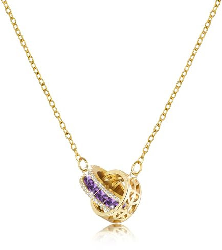 Linawe Catenina in oro con gemme viola ametista per donna, Ciondolo a catena in oro, Collana con pendente a catena, Catenina in acciaio inossidabile dorato con pietra portafortuna