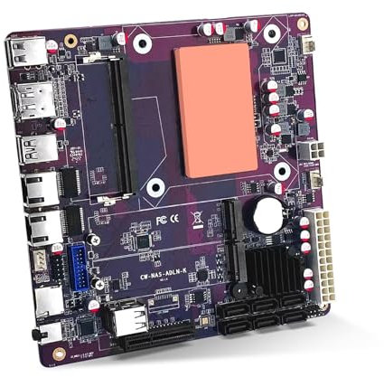 SJRC N150 NAS Motherboard Mini ITX, 6x SATA3.0, Dual i226-V 2.5GbE LAN NAS Mainboard DDR5 RAM, Dual M.2 NVMe, PCIe3.0 x4, TF Slot, 32GB RAM + 1TB SSD, for Home Server/TrueNAS