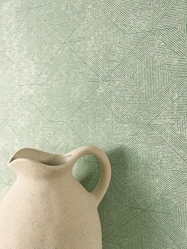 Newroom Vliestapete Grün Rauten Modern Mustertapete Schlafzimmer | feine Strichlinien-Rautenoptik, leichte 3D-Wirkung, Salbeigrün-Nuance, Boho Stil, Wandtapete für Wohnzimmer und Büro