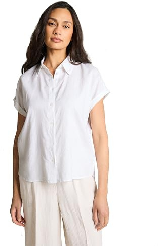 TOM TAILOR Damen Kurzarmbluse mit Leinen