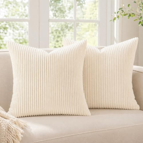 HOSHEN HOME Kissenbezug 50x50cm Kordsamt Gestreift Kissenbezüge Beige
