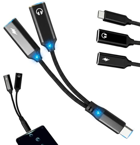 Adaptateur Double USB C 2 en 1, PD 60 W Charge, Cable Double USB C Chargeur et Casque Audio, Compatible avec iPhone 17, pour Samsung, Huawei USW