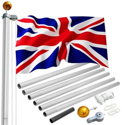 JAOGAUS 20FT Flagpole, Aluminum Alloy Sectional Flagpole Kit, 1.2mm Thick Flagpoles with Gold Ball Topper for Garden Yard