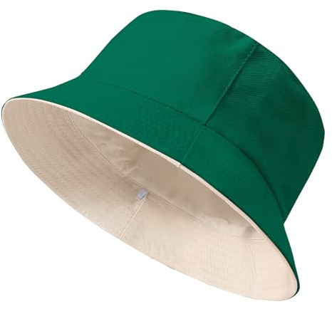 TOMEEK Fischerhut Herren Bucket Hat Damen Sonnenhut Reversibel Fischerhüte Baumwolle Sommerhut Unisex Anglerhut Doppelseitig Freizeithut Faltbar Einfarbige(Grün Beige,M)