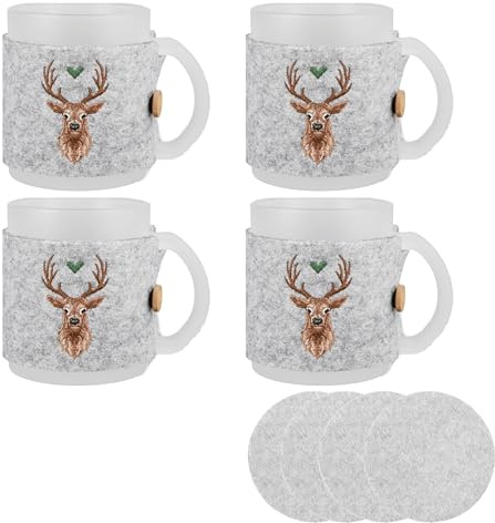 CULT at home Geschenkset - 4 große Weihnachtstassen Set Tassen Jumbo Kaffeebecher Teetasse 330 ml Weihnachtstasse Glühwein Becher, Glühweintasse inkl 4 runde Filzuntersetzer