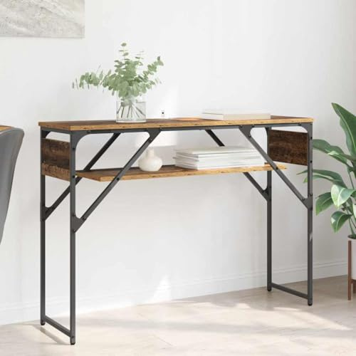 sephironlbb Console en bois recyclé 105 x 30 x 75 cm, design industriel, avec 2 étagères, cadre en métal robuste, pour salon, couloir, bureau