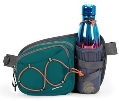 Sportsnew Bauchtasche mit Flaschenhalter 2L,Hüfttasche Wasserabweisend | Mehrere Reißverschlussfächer,Leichte Atmungsaktiv für Radfahren Camping Klettern Reisen Wandern Joggen Hundetraining