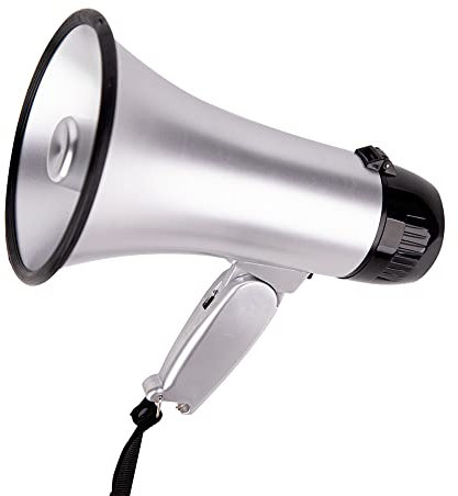 MyMealivos Portable megaphone bullhorn 20 Watt Power Megaphone Speaker Voice And Siren/Alarm Modes With Volume Control And Strap (Silver)