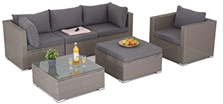 Enjoy Fit XXL Rattan Polyrattan Gartenmöbel Lounge Sitzgruppe Garnitur 4 Sitze Hocker, Tisch