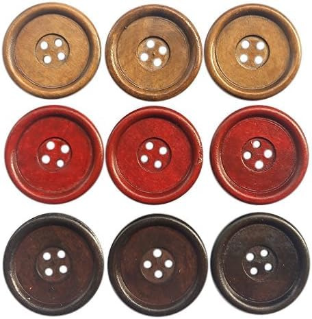 Chenkou Craft 30pcs Big Size 40mm 1 1/2 Round Wood Buttons 4 Holes Craft Sewing Button (Mix)