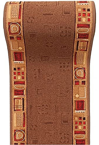 Carpeto Rugs Läufer Teppich Flur - Modern Muster - Rückseite aus Gummi Anti-Rutsch - Kurzfloor Teppichläufer nach Maß - Gel-MAX Kollektion Beige Braun 67 x 325 cm