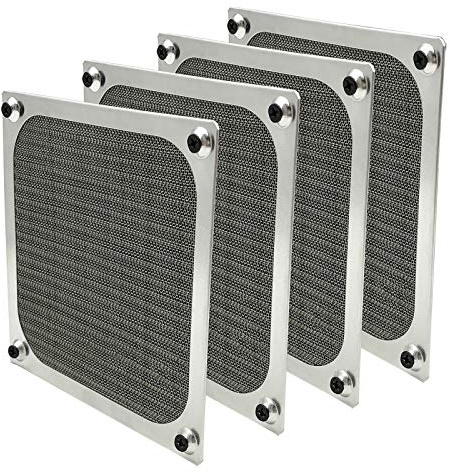 IMSurQltyPrise 120mm Computer Fan Filter Grills, Silver Color, 4 Pack | Thickened Aluminum Frame, Ultra Fine Stainelss Steel Mesh, with Screws