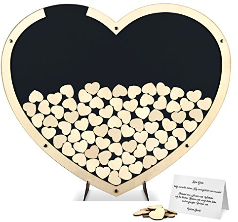 Hochzeit Gästebuch Alternative Hochzeitsgästebuch - Herz aus Holz L inkl. Holzherzchen