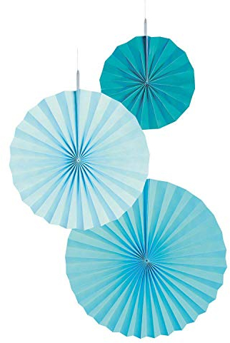 Amscan 9904624 - Dekofächer Aqua Glamour, 3 Stück, Papier, Größen circa 18 / 30 / 38 cm, Dekoration