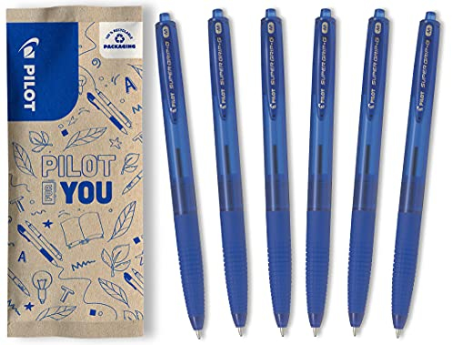PILOT - 6er-Set Super Grip G Kugelschreiber - Nachfüllbarer und einziehbarer Kugelschreiber mit ultraweicher Tinte - Flüssiges und komfortables Schreiben - 6 Blau - Mittlere Spitze