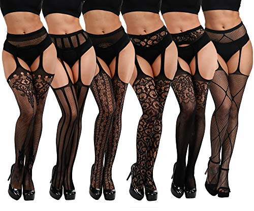 DRESHOW 6 Pares Mujeres Sexy Elástico Medias de Rejilla Medias Lencería Liguero Muslo Panti Medias Medias de Liga