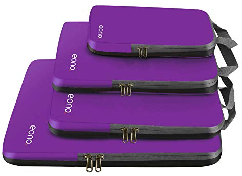 Eono Komprimierbaren Packwürfeln zur Organisation Ihres Reisegepäcks, Compression Packing Cube, Packtaschen Set & Gepäck Organizer für Rucksack & Koffer - Lila, 4-teilig