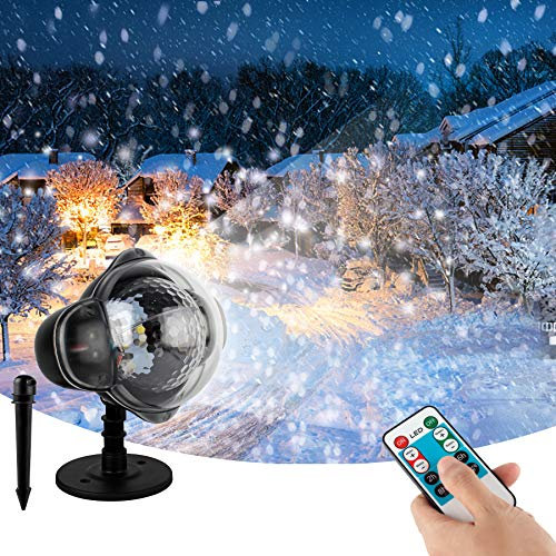 Wilktop LED Projektionslampe, LED Schneefall Projektor mit Fernbedienung Weihnachtsprojektor IP65 Wasserdicht Außen Weihnachtsbeleuchtung für Weihnachten Garten Geburstag Hochzeit Halloween Party.