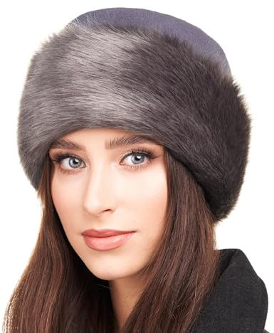 Futrzane Classic Mütze mit Fellrand - Pelzmütze Damen - Fell Pelz Russenmütze (M, Grau - Grau Kurze Classic)