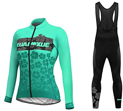 Uglyfrog Damen Radtrikot Set mit Fleecefutter Winddichte Warm Fahrradbekleidung Langarm MTB Fahrradjacke & Radlerhose für Herbst Winter