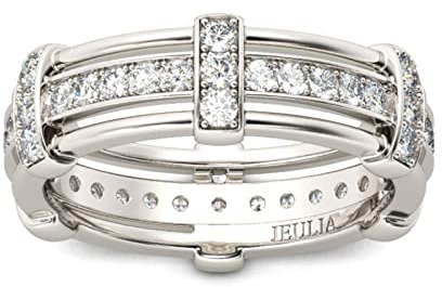 Jeulia Knot Sterling Silber Herren Band Rundschliff Diamant Ehering Band Statement Jubiläum Versprechen Ring für Frauen Männer mit Geschenkbox (57 (18.1))