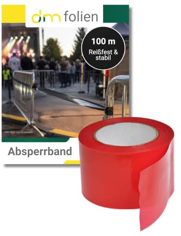 1 Rolle super stabiles Absperrband Flatterband Warnband Trassenband Folienband Parkplatzsperre Baustellenabsperrung 75mm (100m, Rot)