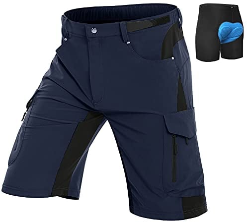 Vzteek Herren MTB Hose Fahrradhose mit Gepolstert, Schnelltrocknende MTB Shorts Mountainbike Hose Herren(Tiefes Blau,L)