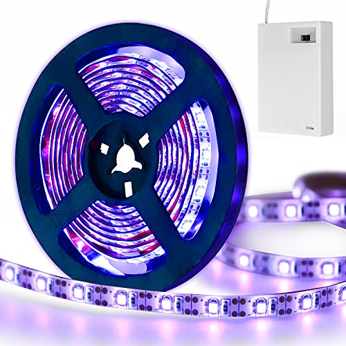 Black Light UV Strip with LED Kit for Battery Powered led Strip Light 390-400nm 6.65FT 2M SMD 2835 IP65 Waterproof 120LED Battery Box