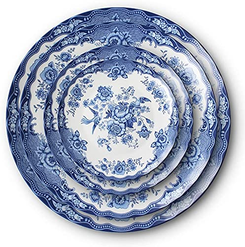 JINCAN. Blaue und weiße Porzellan Geschirr Keramik Bone China Geschirr Set Weihnachten Geschirr Set Dessert Keramik Platte Geschirr (4 STÜCK einstellen)