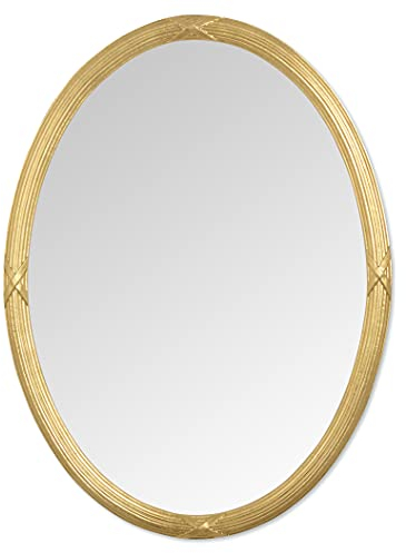 MO.WA Ovaler Wandspiegel im klassischen Stil, 56 x 76 cm, handgefertigt mit Blattgold | Spiegel Oval Holzrahmen Gold