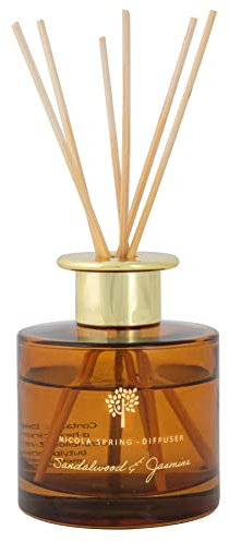 Nicola Spring Sandalwood & Jasmine Scented Reed Diffuser - 200ml - Aromatherapy 6 Sticks Air Freshener Home Fragrance Diffuser Fragrant Gift Set for Kitchen, Bathroom, Home