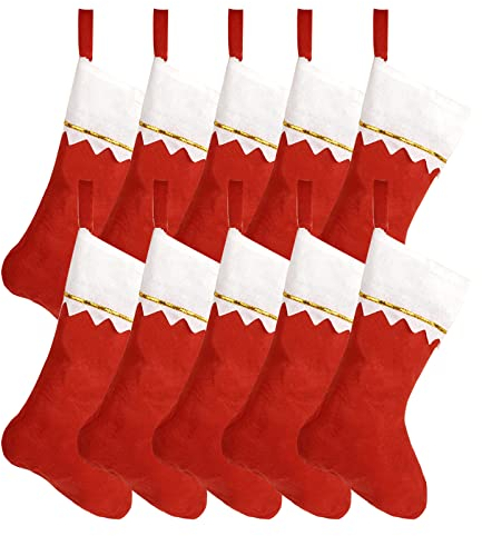 Zuzer Nikolausstrumpf 10 Stück Nikolausstiefel Groß Rot Weihnachtsstrumpf Kamin Weihnachtsstrümpfe Süßigkeiten Geschenktüten Bag Süßigkeitentasche für Weihnachtsdekoration
